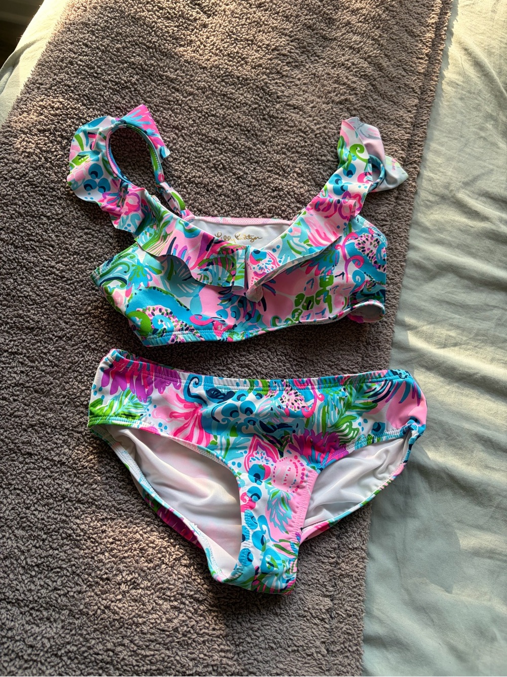 Lilly Pulitzer Pink Blue Green Floral Ruffle Bikini